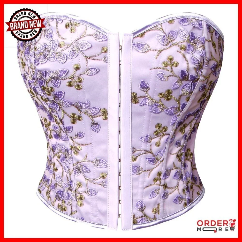 Embroidered Floral Bustier Corset Top Strapless Boned Vintage Y2K Chic